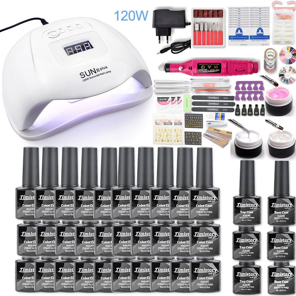 Manicure Nail Set 30/20/10 gel Nail Polish Set Kit 120W UV LAMP Set Electric Nail Drill Nail Art Manicure Set Nail Extension Kit - RY MARKET PLACE