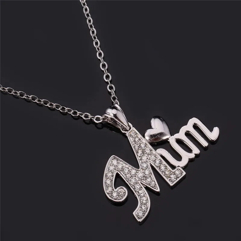 ChainsPro Heart Necklaces & Pendants Mother's Day Gift Gold/Silver Color Rhinestone "LOVE MUM" Necklace Women Wholesale P268