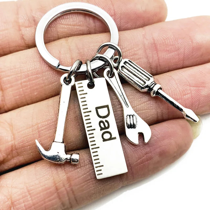 Metal Dad Letters Keychains Creative Hammer Screwdriver Wrench Keyring Handbag Decor Tassel Hanging Pendant Father's Day Gifts