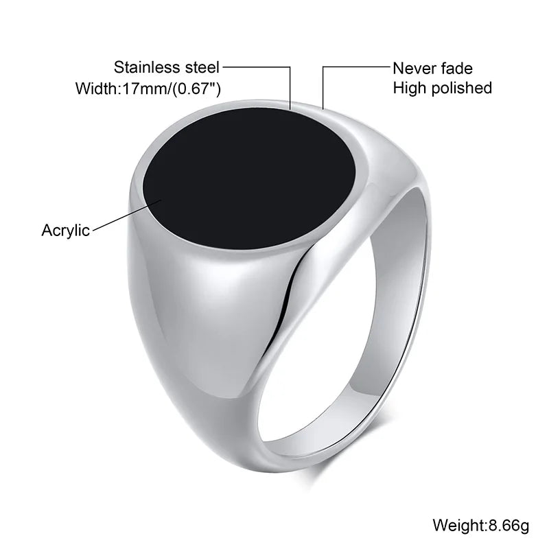 Modern Men Oval Black Plain Sides Signet Ring Stinless Steel Streetwear Expression of Wealth Rings Father's Day Gift