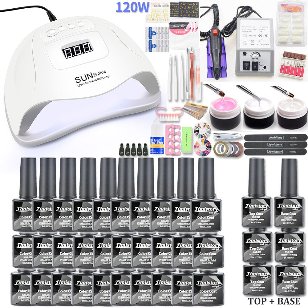 Manicure Nail Set 30/20/10 gel Nail Polish Set Kit 120W UV LAMP Set Electric Nail Drill Nail Art Manicure Set Nail Extension Kit - RY MARKET PLACE