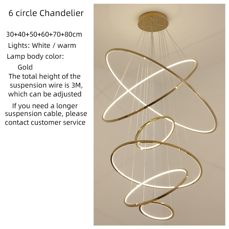 Nordic led chandelier circle golden villa living room atmosphere indoor lighting lamps exhibition hall decorative Chandelier - RY MARKET PLACE