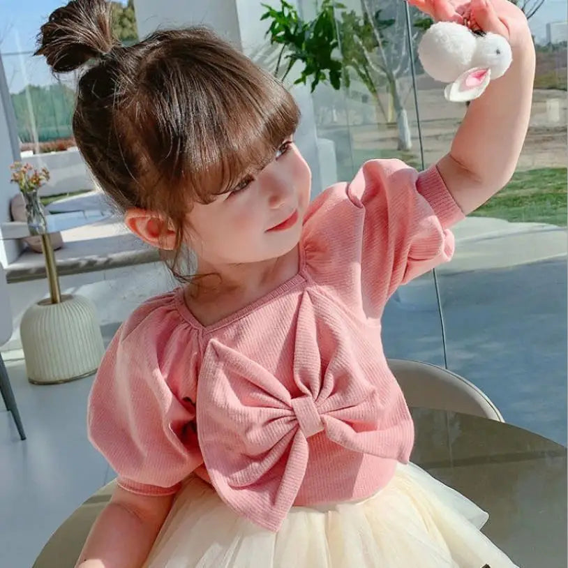 Girls Short Sleeve Shirt Tops Bow Cotton Clothes Summer Baby T Shirt For Girl Children t-shirt Clothing New Fashion Princess