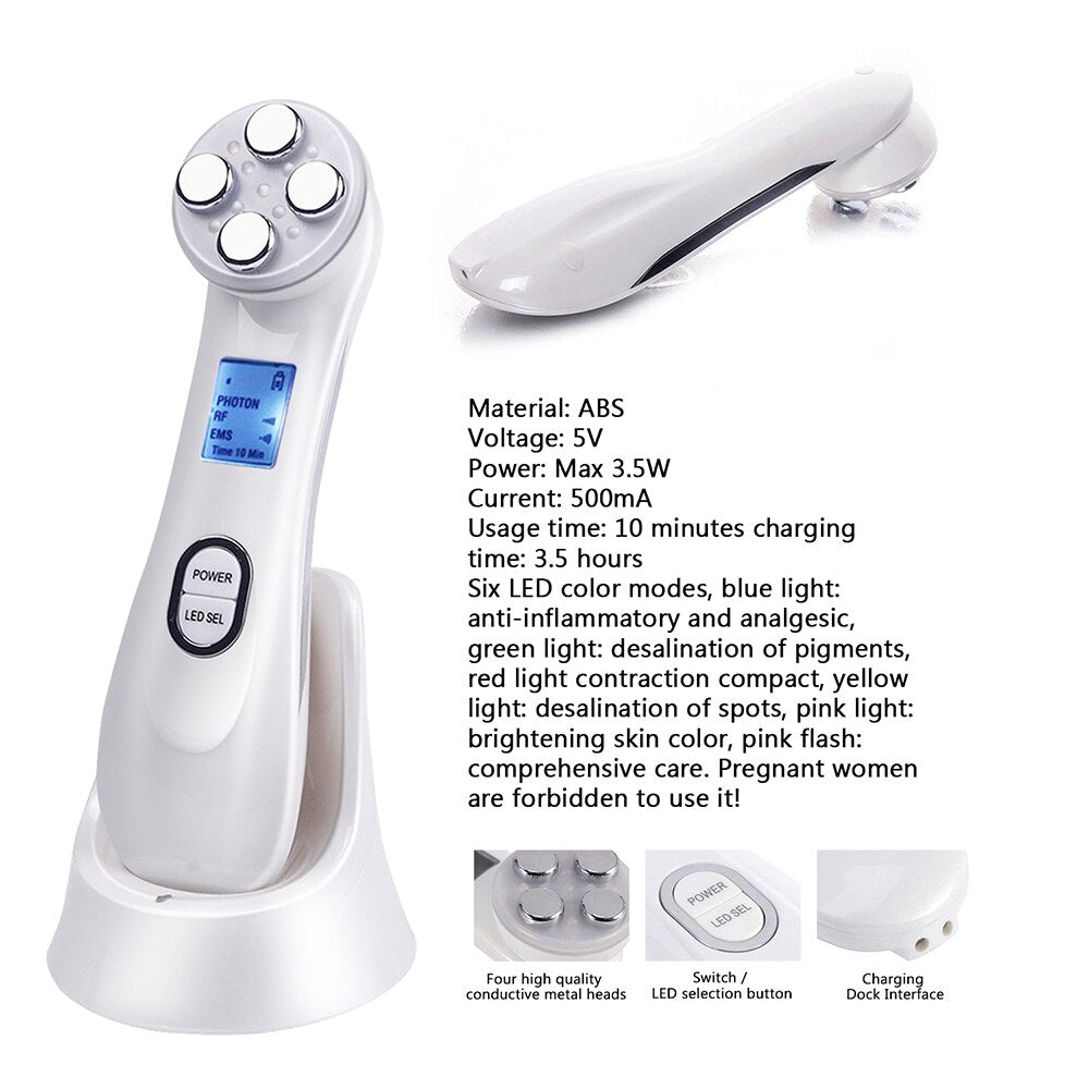 5 in 1 Mesotherapy Electroporation RF Radio Frequency Facial Beauty Device Face Lifting Face Care Skin Tightening Rejuvenation - RY MARKET PLACE