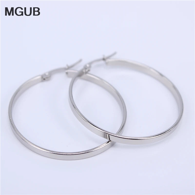 MGUB Diameter 30MM-60MM Stainless Steel Jewelry Big crystal Hoop Earrings Gold Color Circle Round Earrings For Women  LH505