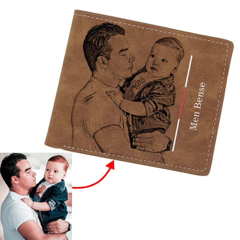 Photo Wallet Men's Short Multi-Card Custom Photo Wallet Fashion Casual Matte Bifold Custom Engraving Father's Day Gift Wallets