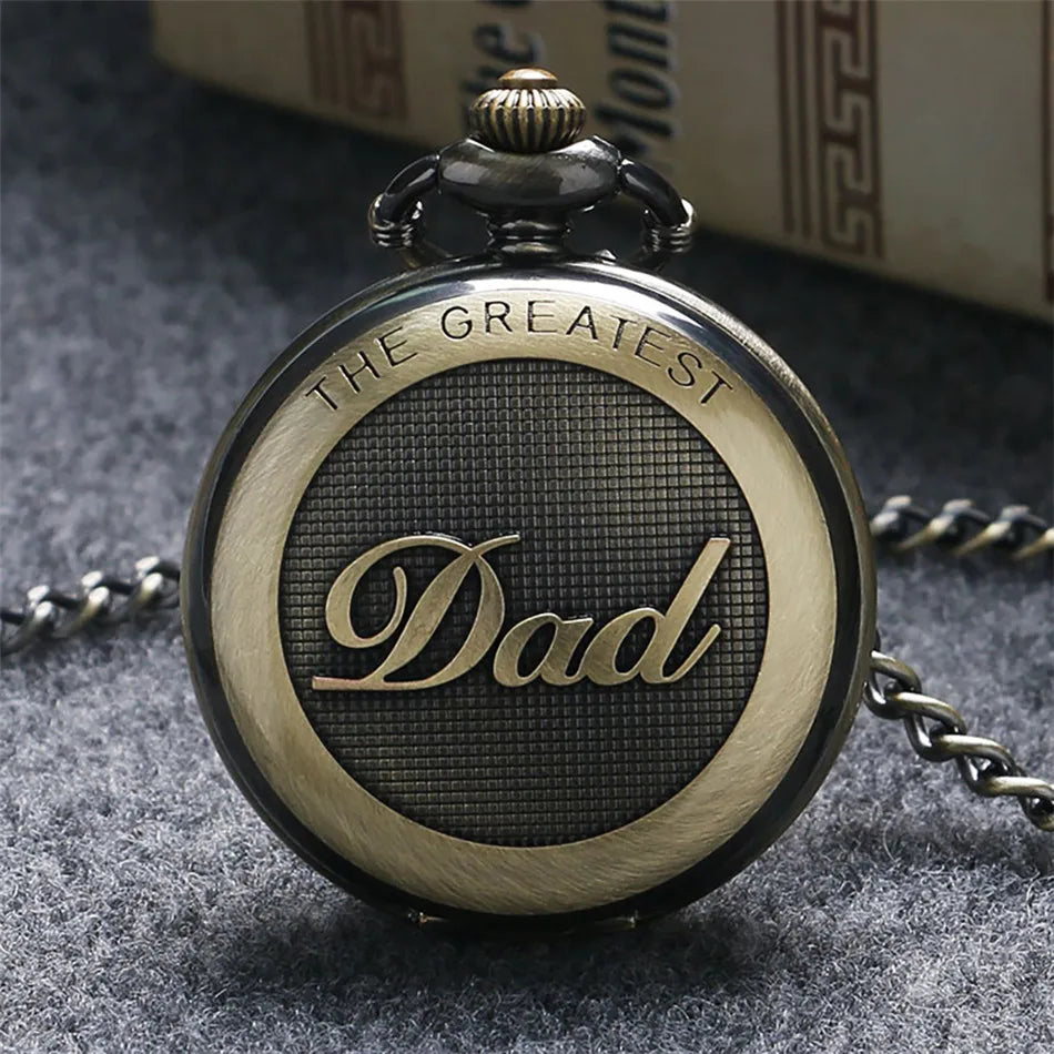 Father's Day Retro Watch Gifts The Greatest Dad Full Hunter Pendant Quartz Pocket Watch Roman Numerals Dial Antique Clock