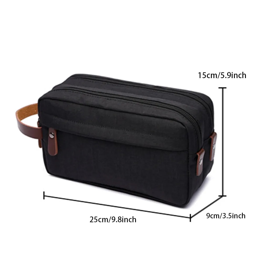 New Casual Canvas Cosmetic Bag with Leather Handle Travel Men Wash Shaving Women Toiletry Storage Waterproof Organizer Bag 2023 - RY MARKET PLACE