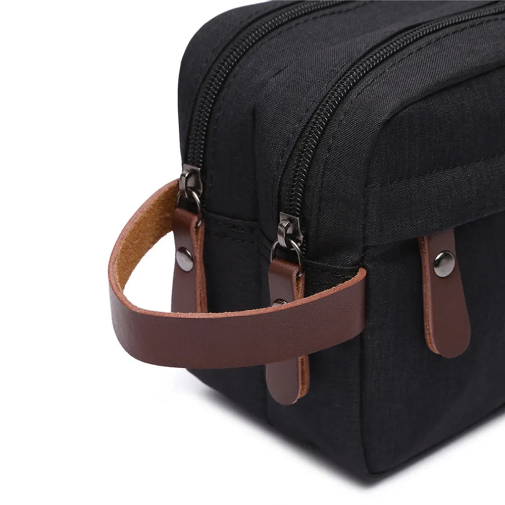 New Casual Canvas Cosmetic Bag with Leather Handle Travel Men Wash Shaving Women Toiletry Storage Waterproof Organizer Bag 2023 - RY MARKET PLACE