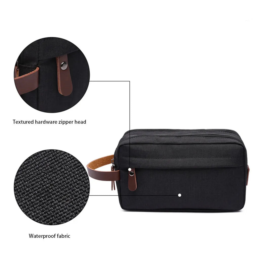 New Casual Canvas Cosmetic Bag with Leather Handle Travel Men Wash Shaving Women Toiletry Storage Waterproof Organizer Bag 2023 - RY MARKET PLACE