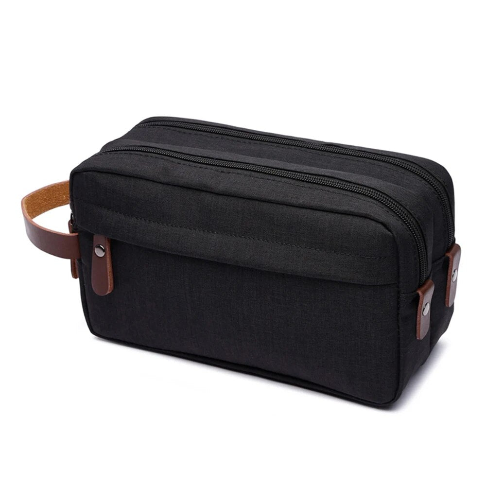 New Casual Canvas Cosmetic Bag with Leather Handle Travel Men Wash Shaving Women Toiletry Storage Waterproof Organizer Bag 2023 - RY MARKET PLACE