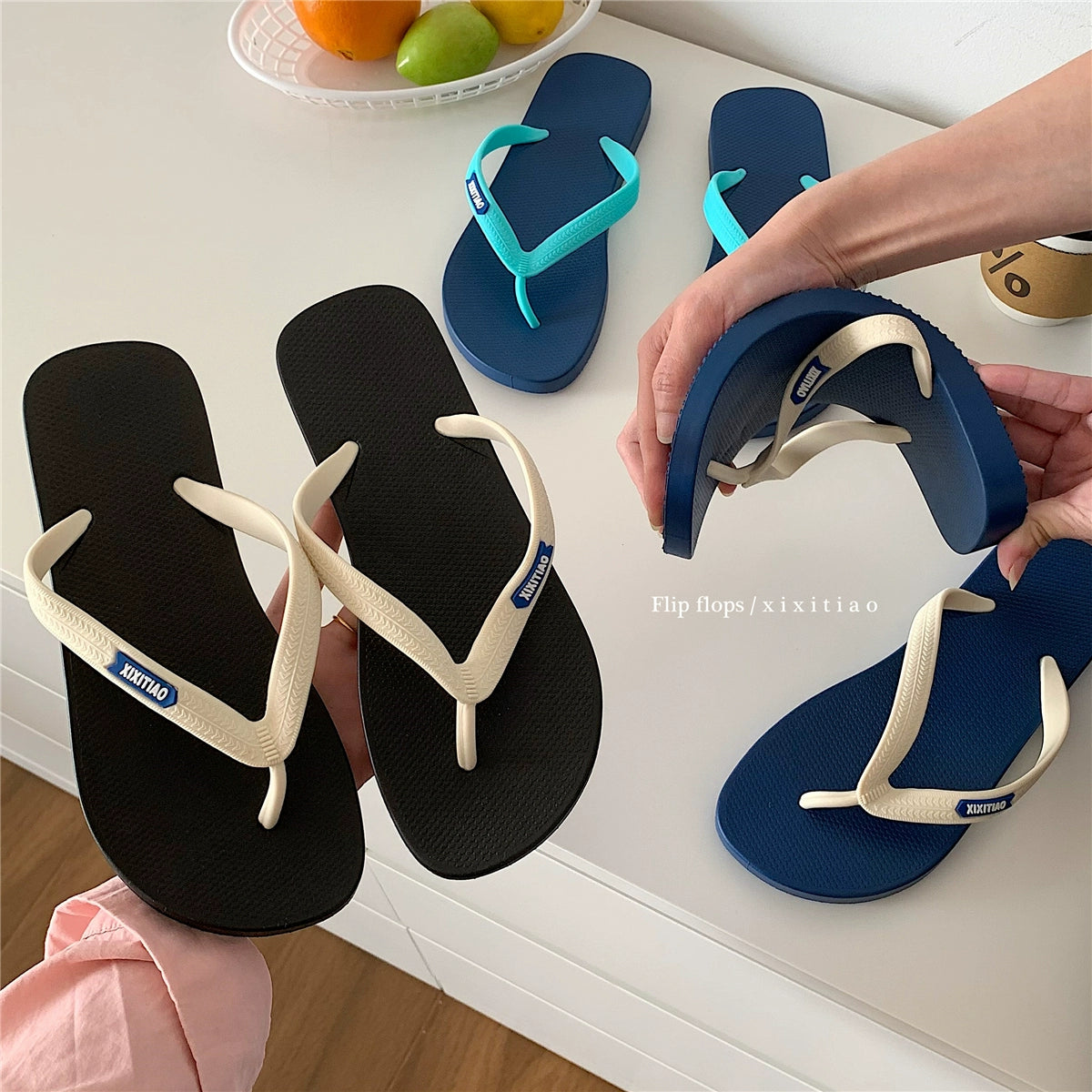 Thin Strip No Gender Flip-Flops Summer Couple Ins Trendy Fashion Outerwear Seaside Beach Shoes Flip-Flops Women