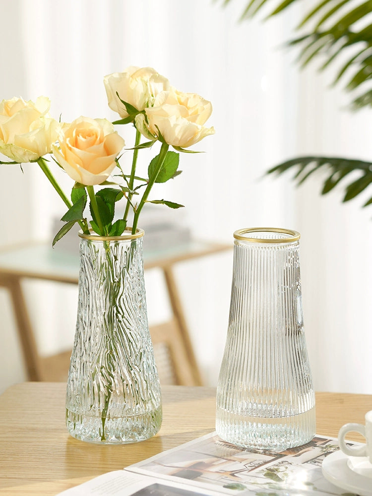 Embossed Glass Vase Ins Style Scandinavian Internet Celebrity Transparent Aquatic Lucky Bamboo Flowers Dried Flower Arrangement in Living Room Ornaments