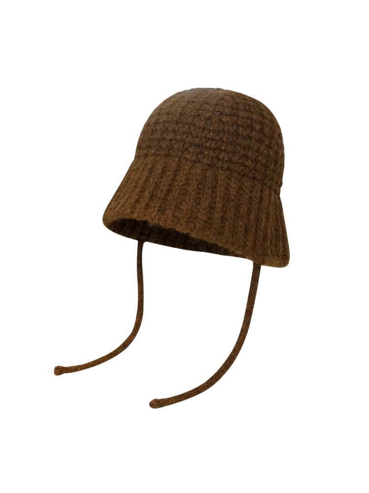 Maillard Style Braid Woolen Knitted Hat Children's Autumn and Winter Warm All-Matching Ear Protection Face Small Brown Bucket Hat