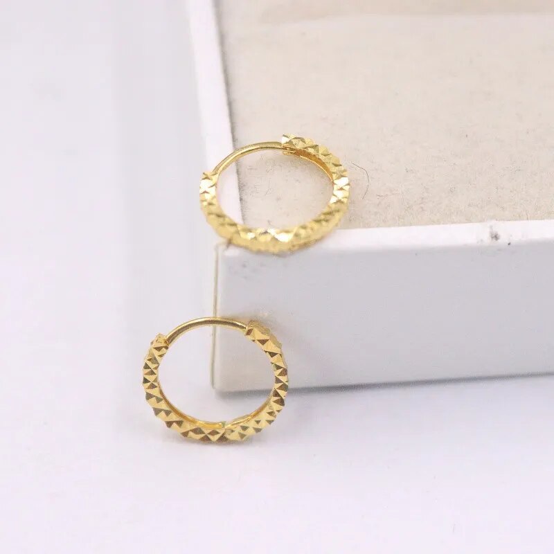 Pure Solid 18K Yellow Gold Earrings Women Luck Full Star Hoop Earrings 1-1.3g 12x1.2mm Best Gift - RY MARKET PLACE