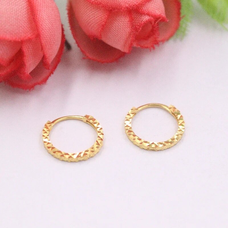 Pure Solid 18K Yellow Gold Earrings Women Luck Full Star Hoop Earrings 1-1.3g 12x1.2mm Best Gift - RY MARKET PLACE