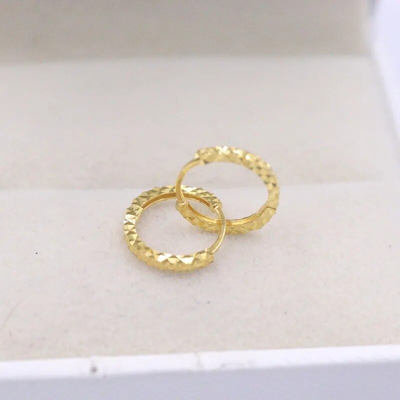 Pure Solid 18K Yellow Gold Earrings Women Luck Full Star Hoop Earrings 1-1.3g 12x1.2mm Best Gift - RY MARKET PLACE