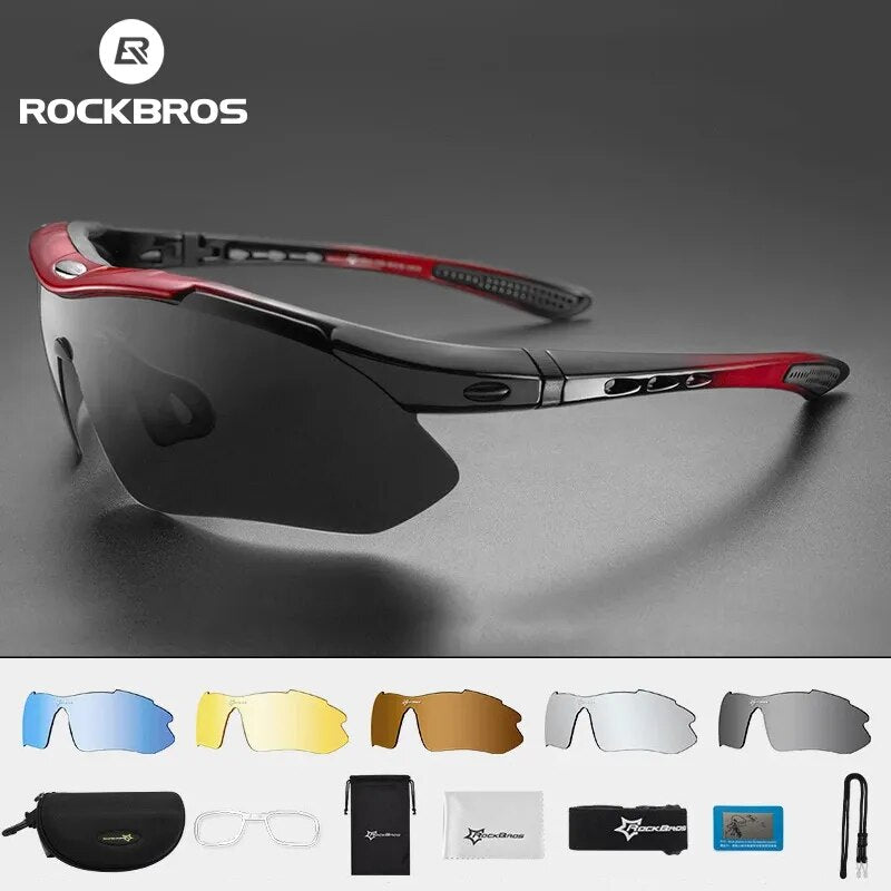 ROCKBROS Polarized Sports Men Sunglasses Road Cycling Glasses Mountain Bike Bicycle Riding Protection Goggles Eyewear 5 Lens - RY MARKET PLACE