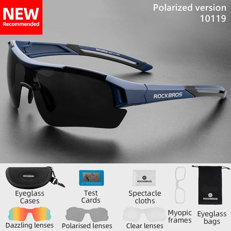 ROCKBROS Polarized Sports Men Sunglasses Road Cycling Glasses Mountain Bike Bicycle Riding Protection Goggles Eyewear 5 Lens - RY MARKET PLACE