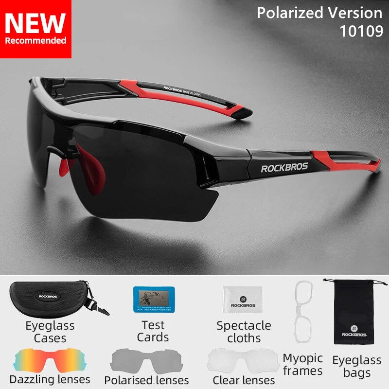 ROCKBROS Polarized Sports Men Sunglasses Road Cycling Glasses Mountain Bike Bicycle Riding Protection Goggles Eyewear 5 Lens - RY MARKET PLACE