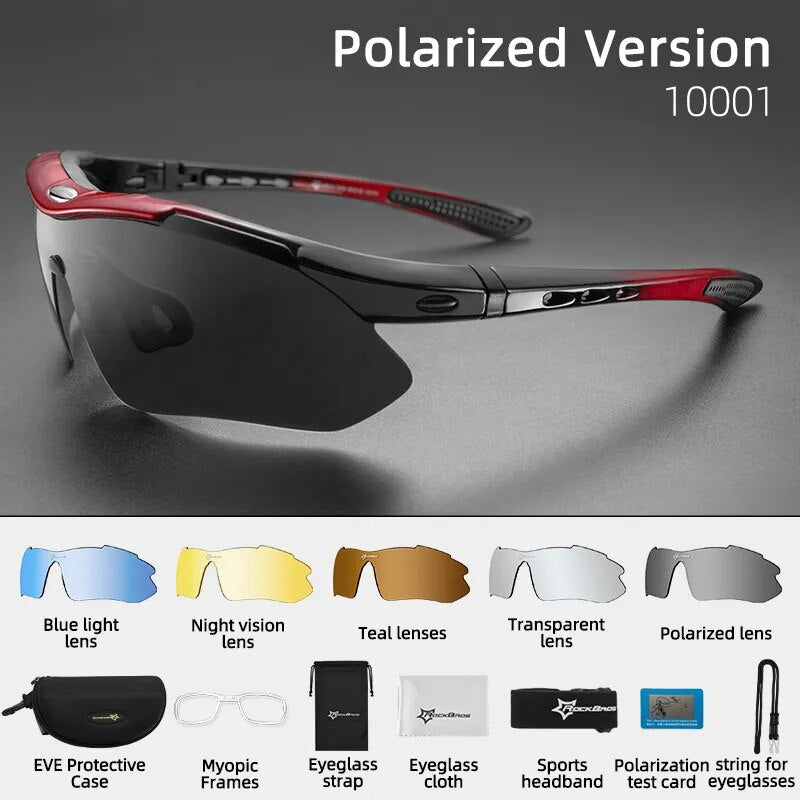 ROCKBROS Polarized Sports Men Sunglasses Road Cycling Glasses Mountain Bike Bicycle Riding Protection Goggles Eyewear 5 Lens - RY MARKET PLACE