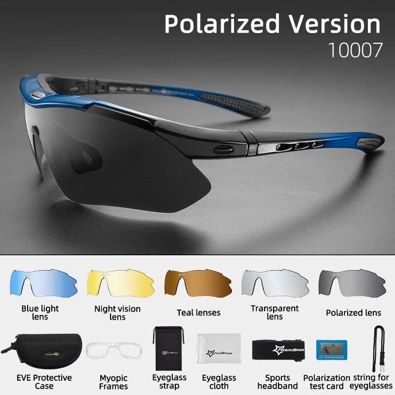 ROCKBROS Polarized Sports Men Sunglasses Road Cycling Glasses Mountain Bike Bicycle Riding Protection Goggles Eyewear 5 Lens - RY MARKET PLACE