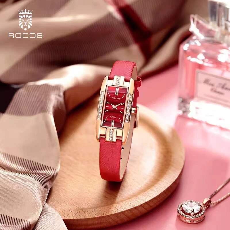 ROCOS Women Watches Rectangle Fashion Quartz Watch Women Quartz Watches Luxury Simple Diamond Green Dial WristWatch R209S - RY MARKET PLACE