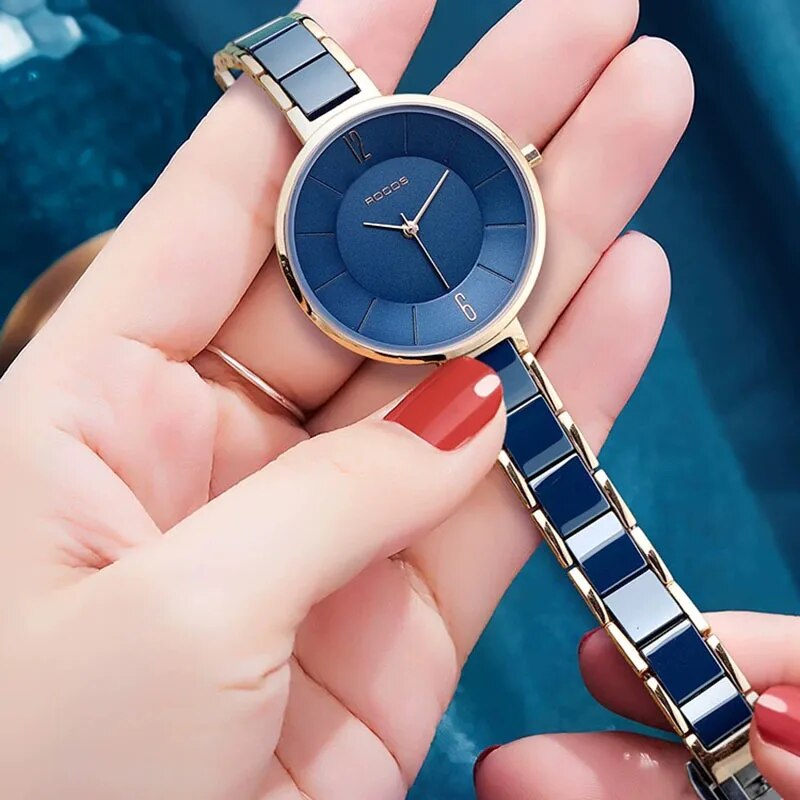 ROCOS Women's Ceramic Fashion Quartz Watch Elegant Luxury Ladies Watches Waterproof Quartz Watch for Women Slim Ceramic Clock - RY MARKET PLACE