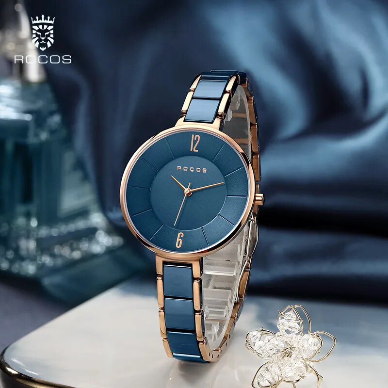 ROCOS Women's Ceramic Fashion Quartz Watch Elegant Luxury Ladies Watches Waterproof Quartz Watch for Women Slim Ceramic Clock - RY MARKET PLACE