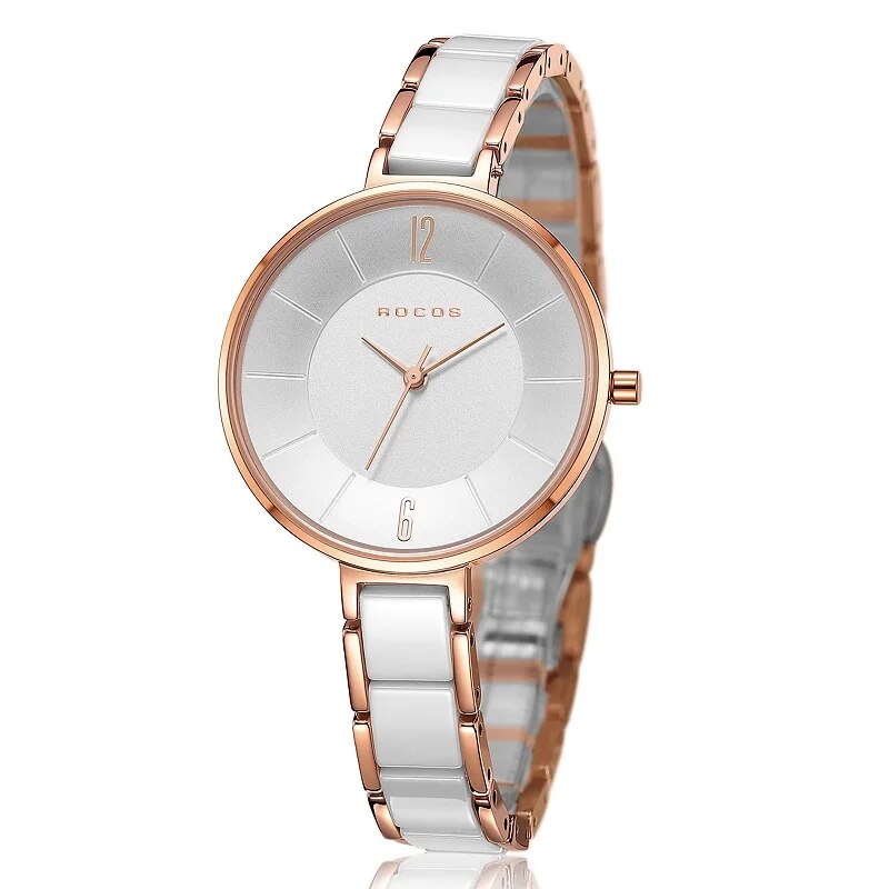 ROCOS Women's Ceramic Fashion Quartz Watch Elegant Luxury Ladies Watches Waterproof Quartz Watch for Women Slim Ceramic Clock - RY MARKET PLACE