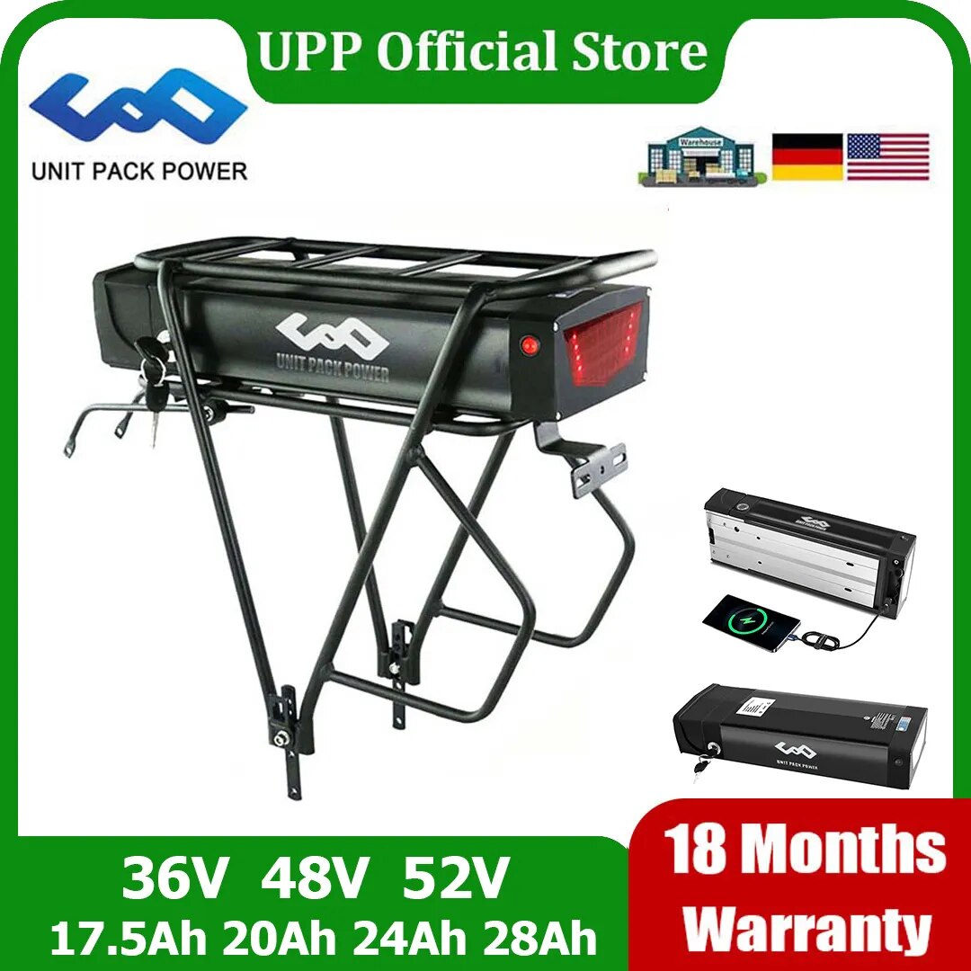 Rear Rack eBike Battery 21700 18650 52V 48V 28Ah 24Ah 20Ah With Double Luggage for 2000W 1500W 1000W 750W 500W 24"-28 inch Motor - RY MARKET PLACE