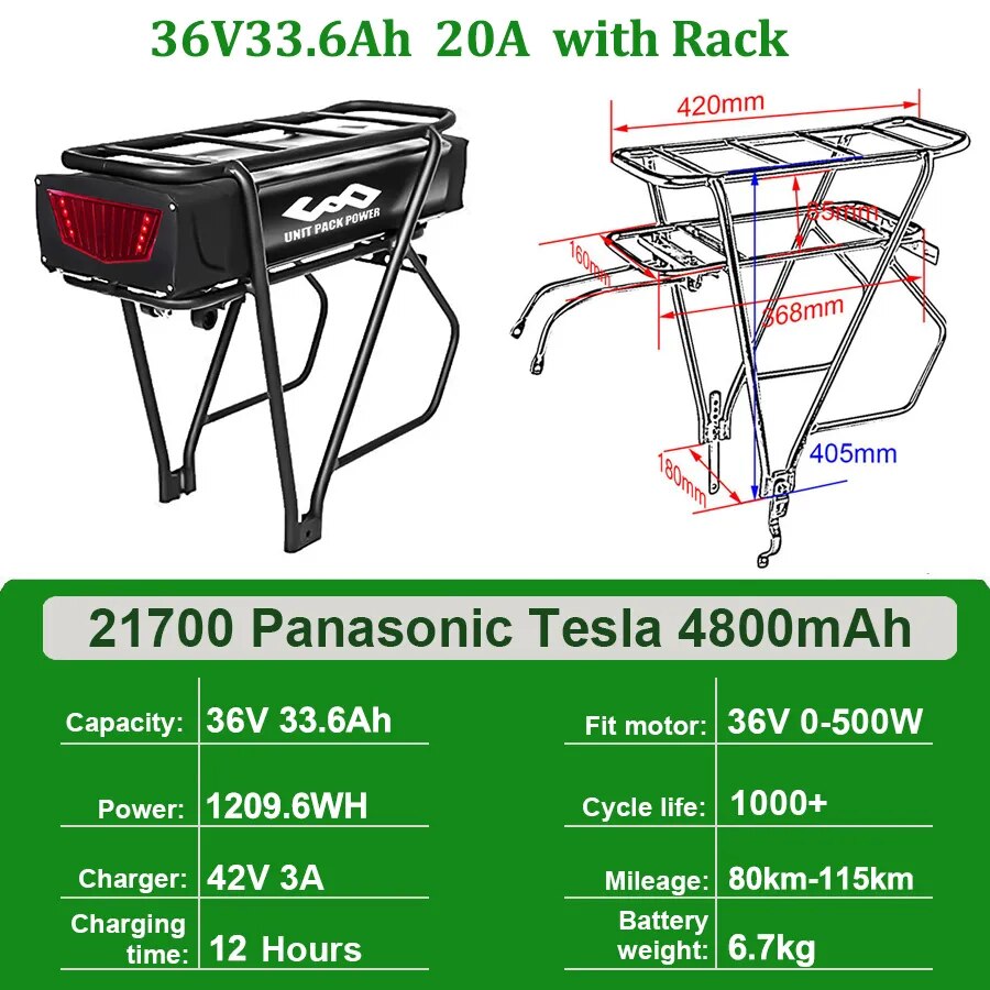 Rear Rack eBike Battery 21700 18650 52V 48V 28Ah 24Ah 20Ah With Double Luggage for 2000W 1500W 1000W 750W 500W 24"-28 inch Motor - RY MARKET PLACE