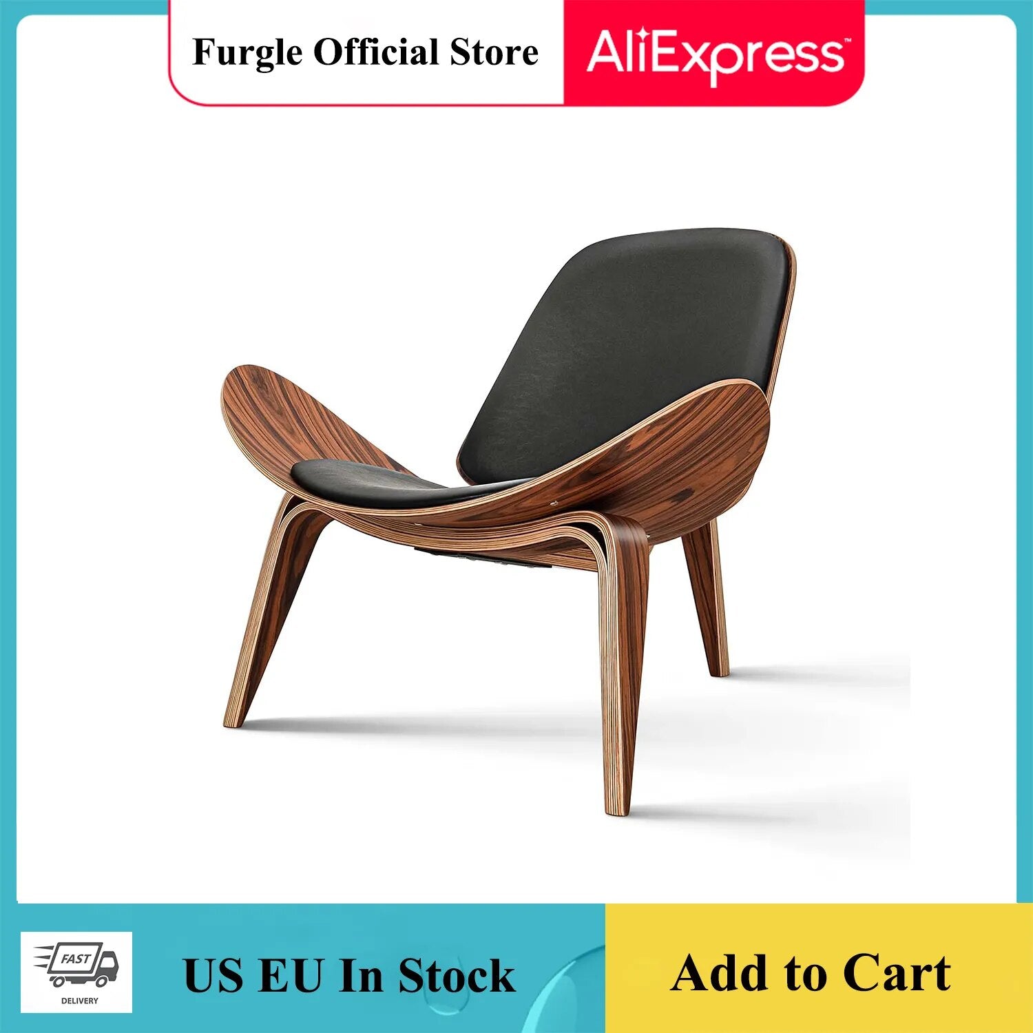 Replica Black Palisander Lounge Shell Chair Nordic Creative Side Chair Simple Designer Single Sofa Smile Chair Airplane Chair - RY MARKET PLACE