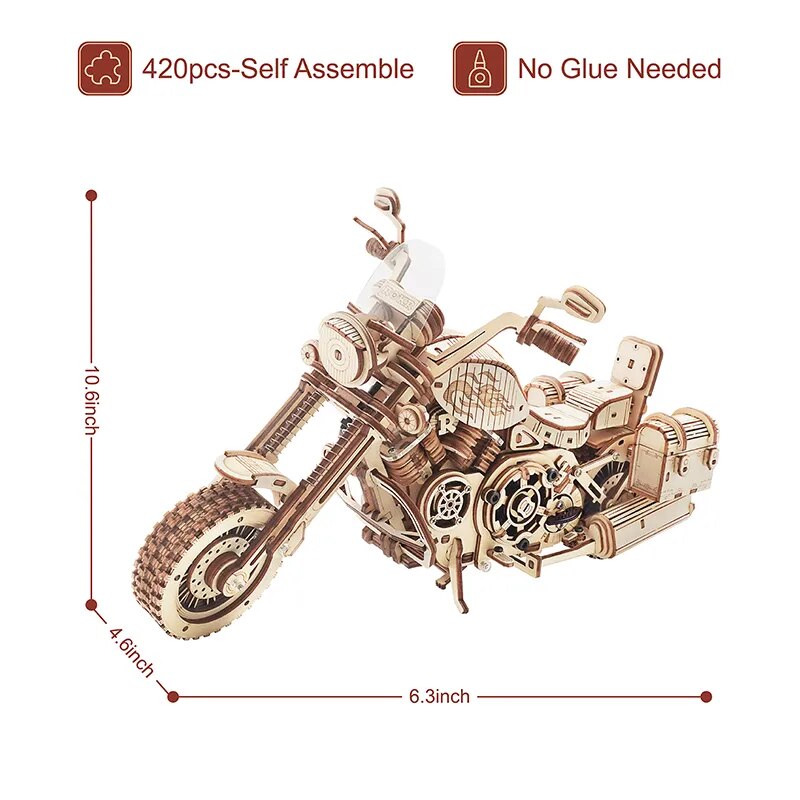Robotime Motorcycle Puzzle 3D Wooden DIY Children Game Assembly Wood Model Kit Building Blocks Decoration for Gift - RY MARKET PLACE