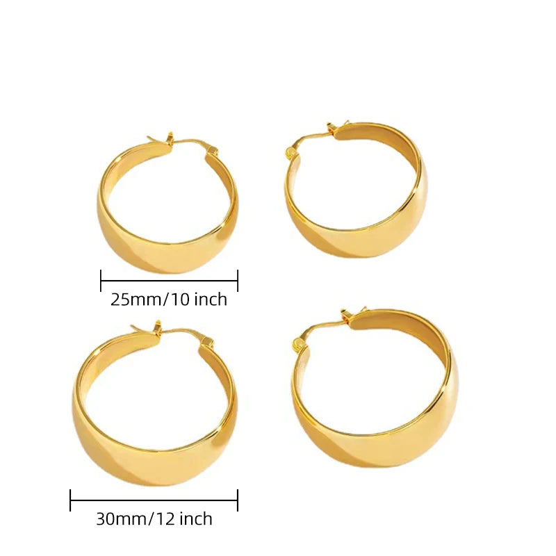 25/30mm Stainless Steel Gold Plated Smooth Wide Hoop Earrings for Women Large Circle Earring Statement Jewelry Gift