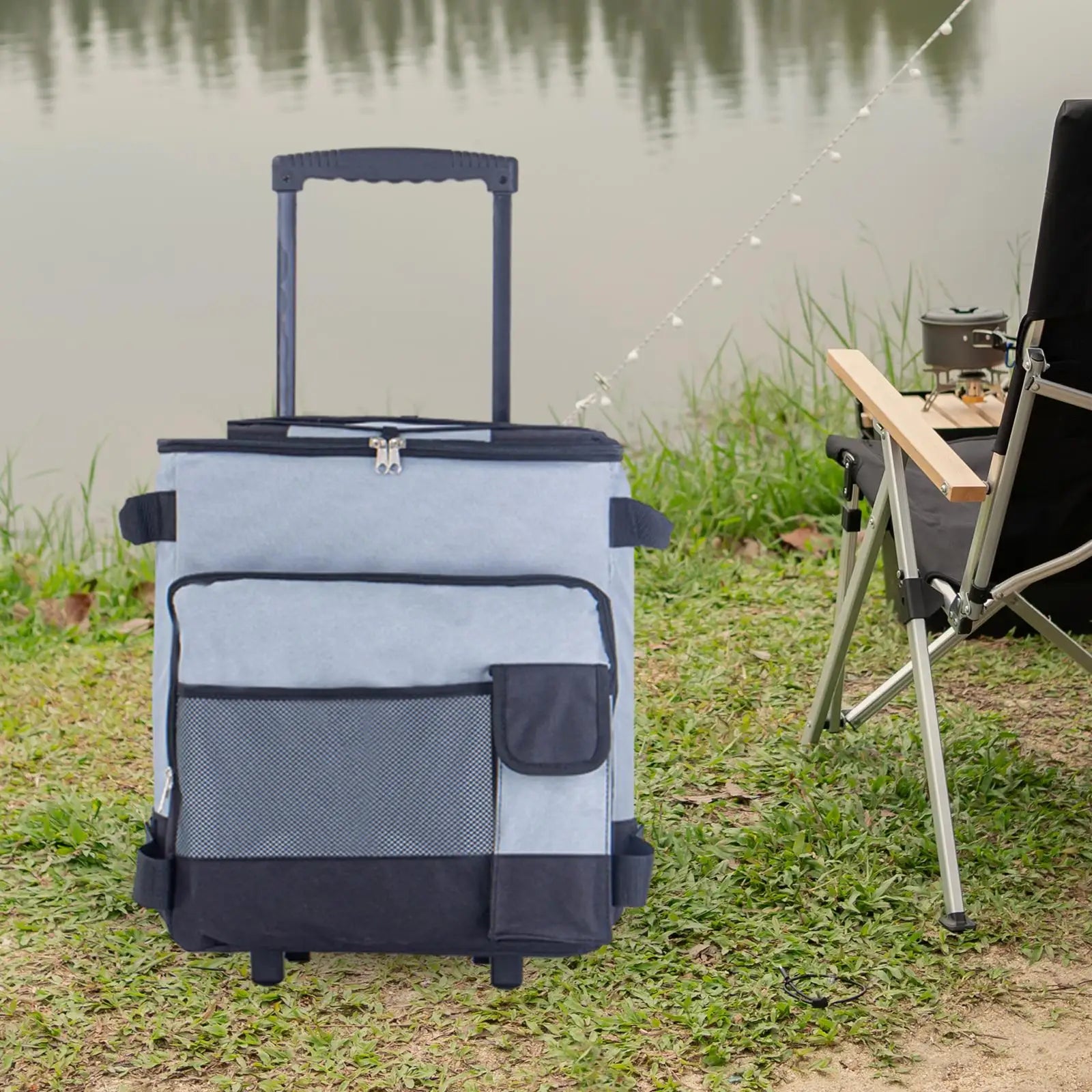 Collapsible Cool Bag Portable with Pocket Collapsible Rolling Cooler Rolling Cart Cooler Bag for BBQ Outdoor Travel Car Work