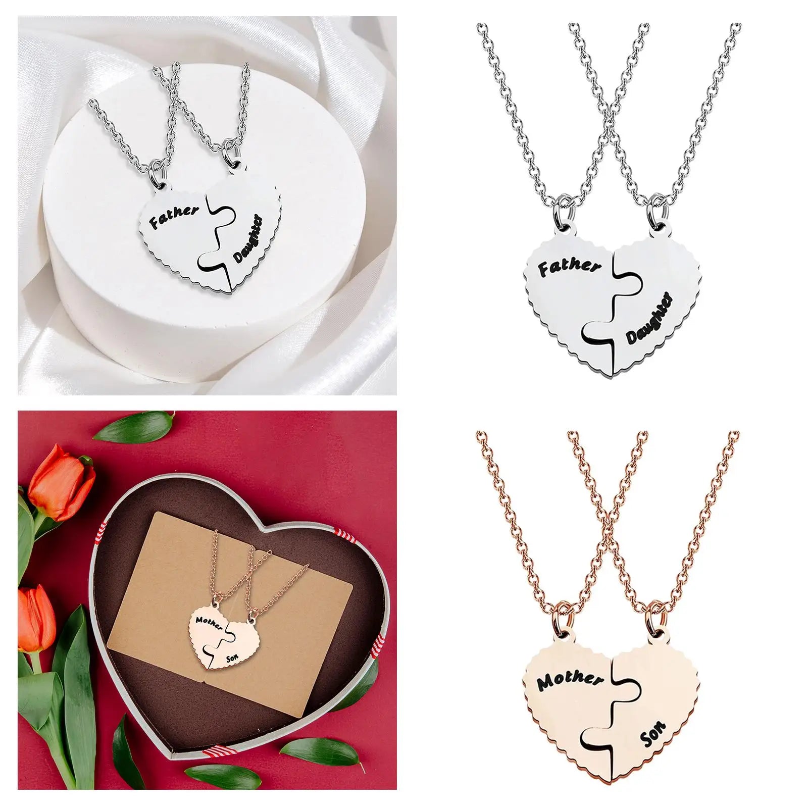 Parent Child Necklace for Mom/father Birthday Gift Stainless Steel Trendy Matching Heart Necklace Father's Day/mother's Day Gift