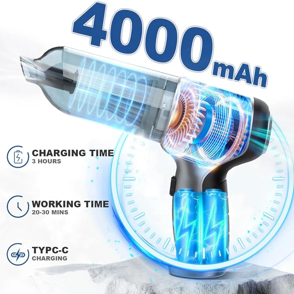 Car Vacuum Cleaner Wireless Portable Vacuum Cleaner 95000PA Strong Suction Handheld Mini Cleaner Powerful Blower for Car