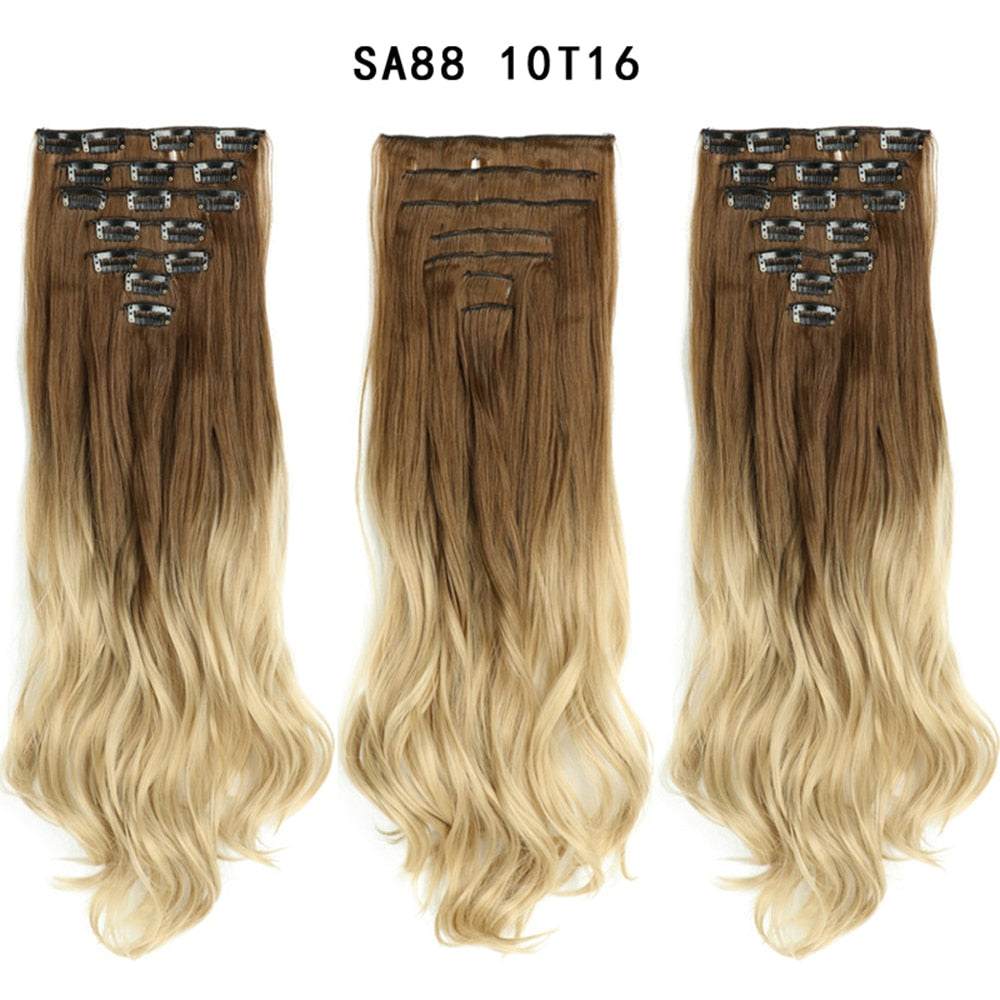 LINWAN Hair 22inch Ombre Hair Long Curly Hair Extension 16 Clips High Tempreture Synthetic Hairpiece Clip In Hair Extensions - RY MARKET PLACE