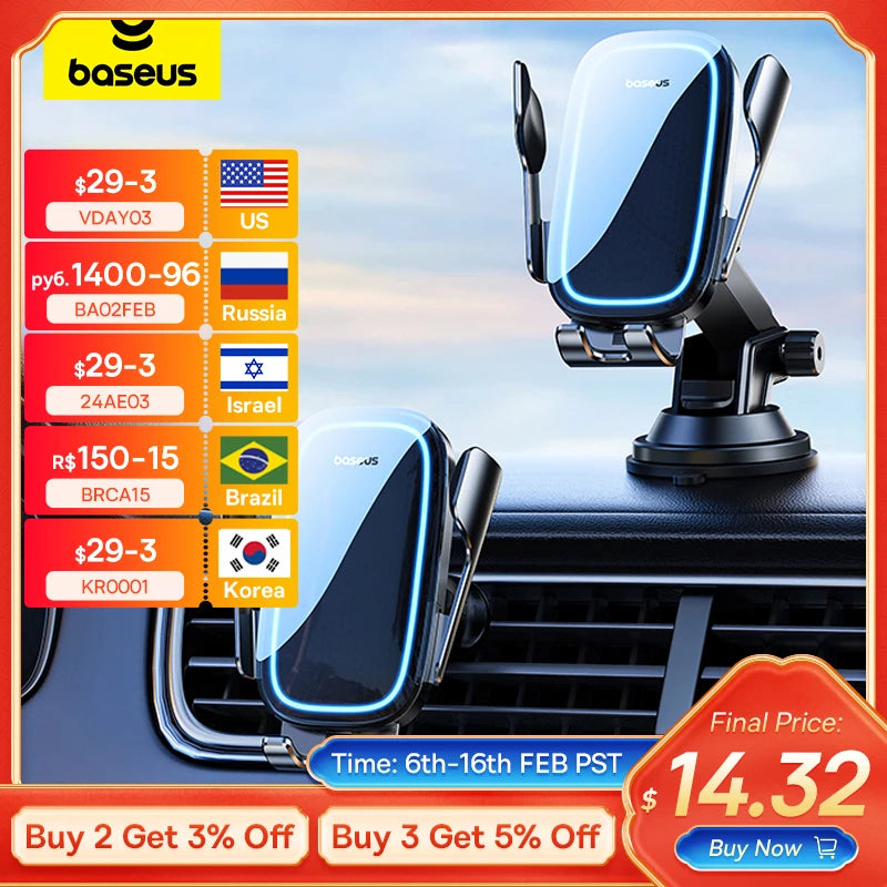 Baseus Automatic Alignment Car Phone Holder Wireless Charger For Samsung iPhone Xiaomi Phone Holder Car Holder Air Vent Holder