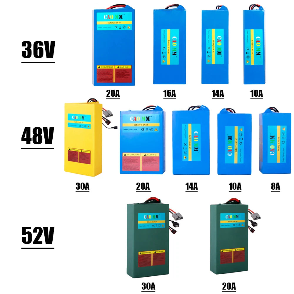 CaoMM 36V 48V 52V Electric Bike Lithium Battery Pack 8 10 20Ah Li ion Ebike Battery for Bicycle Scooter Motorcycle with Charger