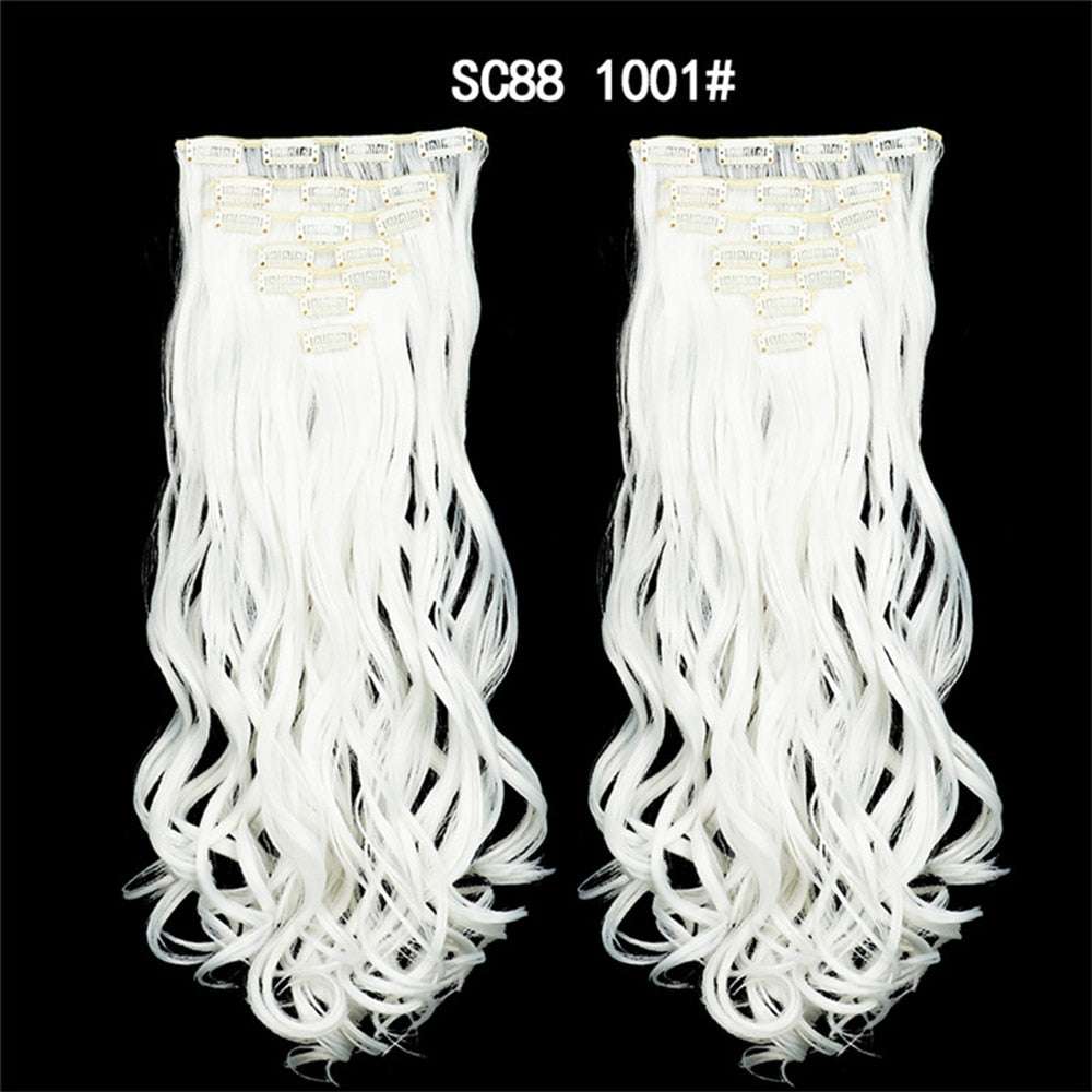 LINWAN Hair 22inch Ombre Hair Long Curly Hair Extension 16 Clips High Tempreture Synthetic Hairpiece Clip In Hair Extensions - RY MARKET PLACE