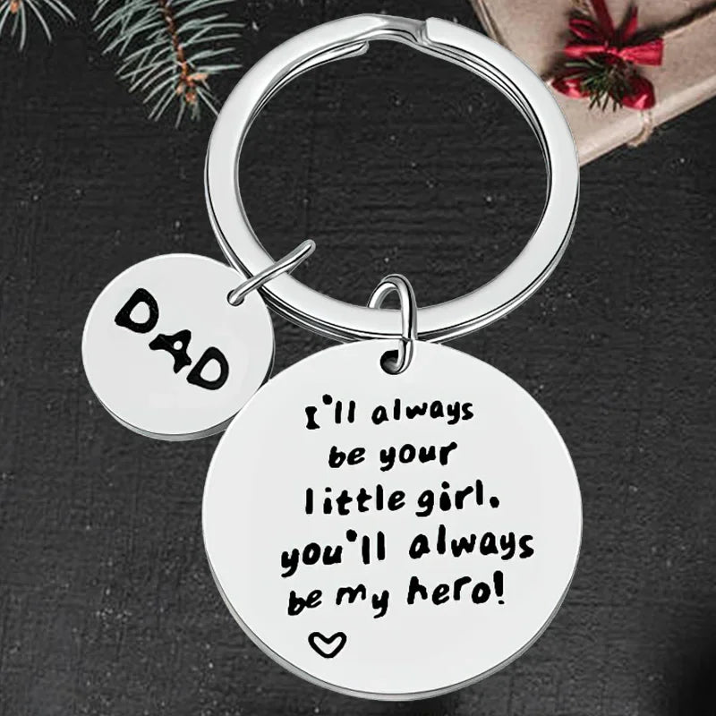 Cute Father's Day Gift Keychain Pendant I'll Always Be Your Little Girl.You Will Always Be My Hero Key Chains Keyrings Dad