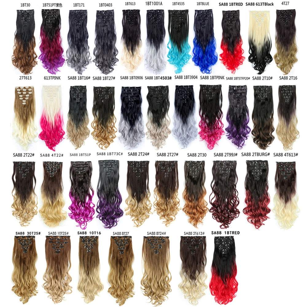 LINWAN Hair 22inch Ombre Hair Long Curly Hair Extension 16 Clips High Tempreture Synthetic Hairpiece Clip In Hair Extensions - RY MARKET PLACE