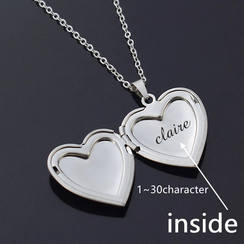 Custom Letters Heart Locket Necklace Personalized Name Stainless Steel Engraved Pendant Valentine's Day Father's Day Gifts