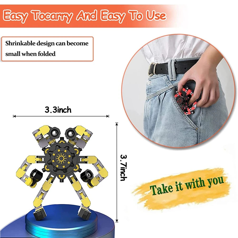 12/16PCS Funny Sensory Fidget Toys Deformable Chain Robot Spinners Fingertip Stress Relief Gyro Toy Party Favors for Kid Adults