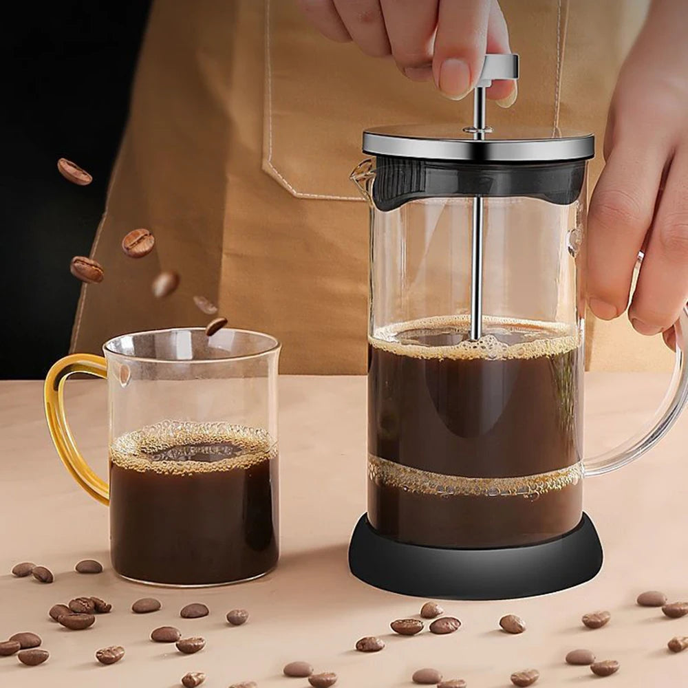 French Press Coffee Pots Stainless Steel Glass Coffee Maker Multifunctional Hand Punch Pot Coffee Accessories 350-1000ml