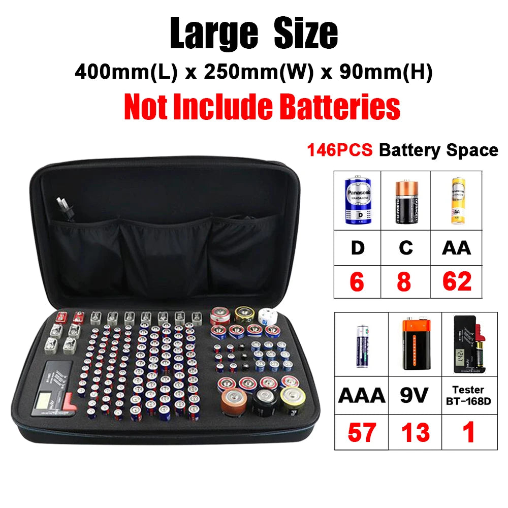 146 Pcs Portable Hard EVA Shockproof AA/AAA/C/D/9V/3V LR44 Battery Organizer Storage Case Box Holder Container Tester for Battey
