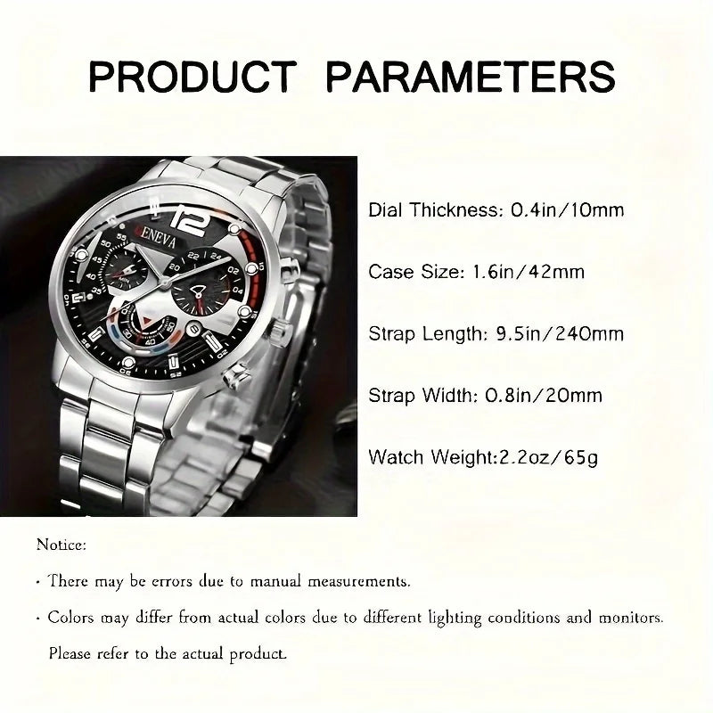 2pcs/set, Men's Business Sports Quartz Wrist Watch & Bracelet, Father's Day, Valentine's Day Gifts For Him