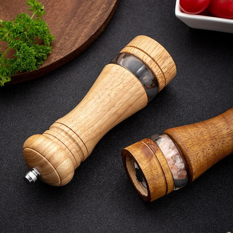 6-inch Manual Pepper Grinder Rubber Wood Acrylic Ceramic Core Freshly Ground Pepper Seasoning Grinding Bottle